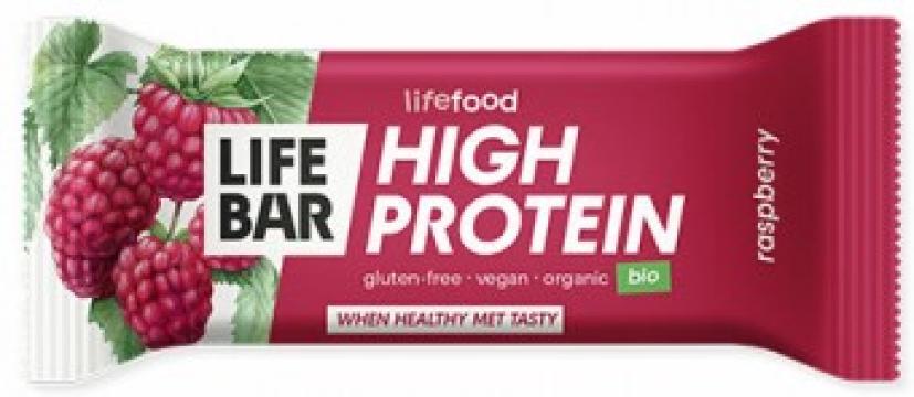 Baton proteic cu zmeura Lifebar, bio, 40g, Lifefood