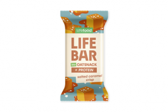 Baton proteic de ovaz cu caramel sarat, bio, 40g, Lifebar