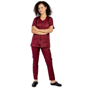 Costum medical grena cu bluza cu fermoar cambrata