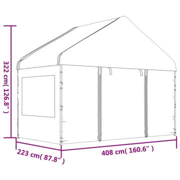 Foisor cu acoperis, alb, 11,15x4,08x3,22 m, polietilena