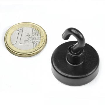 Magnet neodim oala 25,3 mm, cu carlig negru