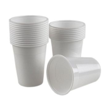 Pahare de plastic Premium albe, 200 ml, set 100