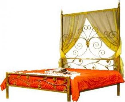 Pat matrimonial Queen, din fier forjat cu baldachin 160x200