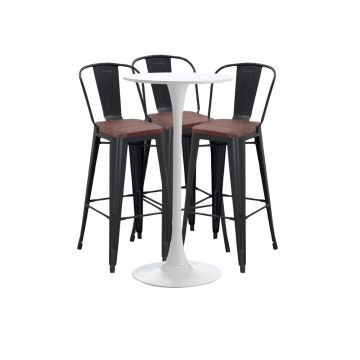 Set bar/cafenea, masa alba 60x101cm si trei scaune Raki